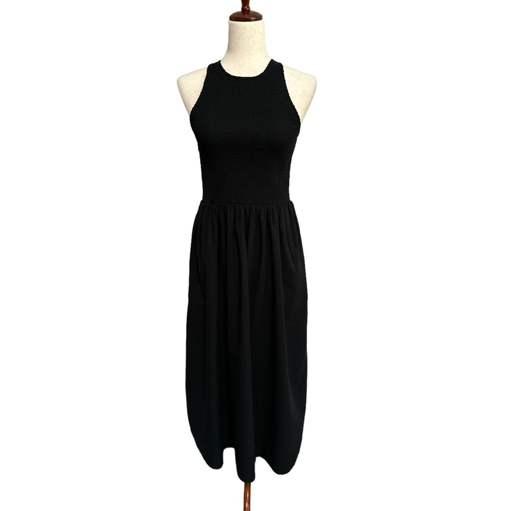 Madewell The Melody Smocked Midi Dress in True Black